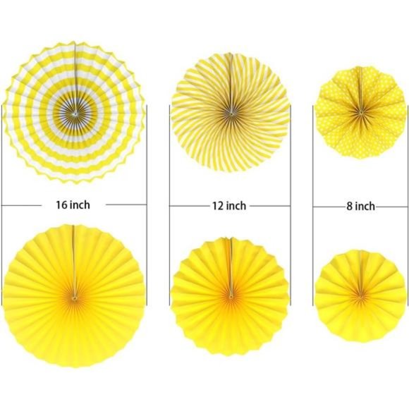 Party Hanging Paper Fans Set, Yellow Round Pattern Paper Garlands Decoration - Picture 2 of 6